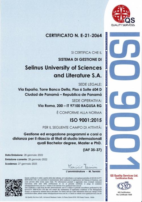 Certificato iso selinus universiti accreditamento