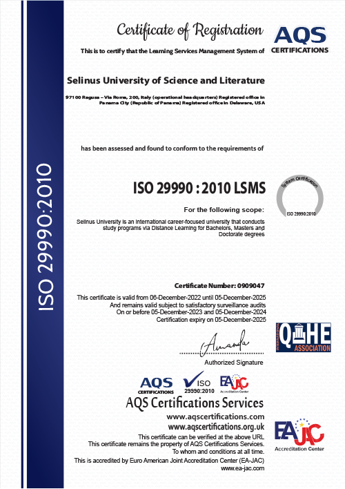 Selinus University ISO 29990:2010 LSMS Certified